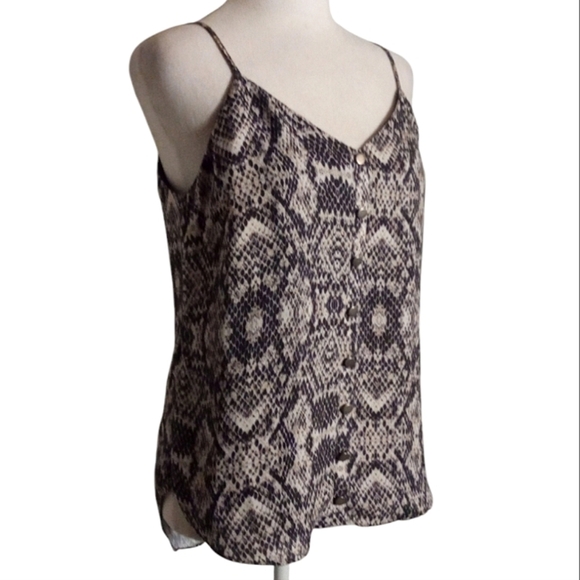 Amanda Uprichard Gray Reptile Snake Print V Neck Button Detail Tank Top Medium - Picture 3 of 8